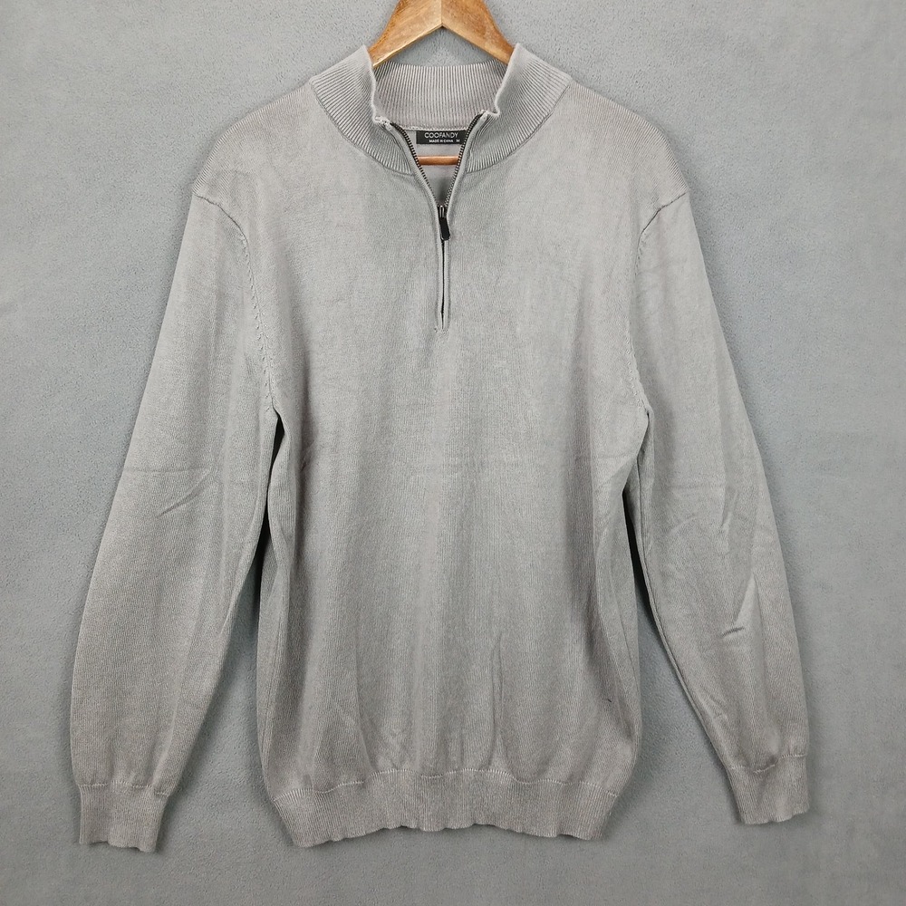 Coofandy Sweater Mens Medium Gray 1/4 Zip Mock‎ Neck Knit Long Sleeve Pullover